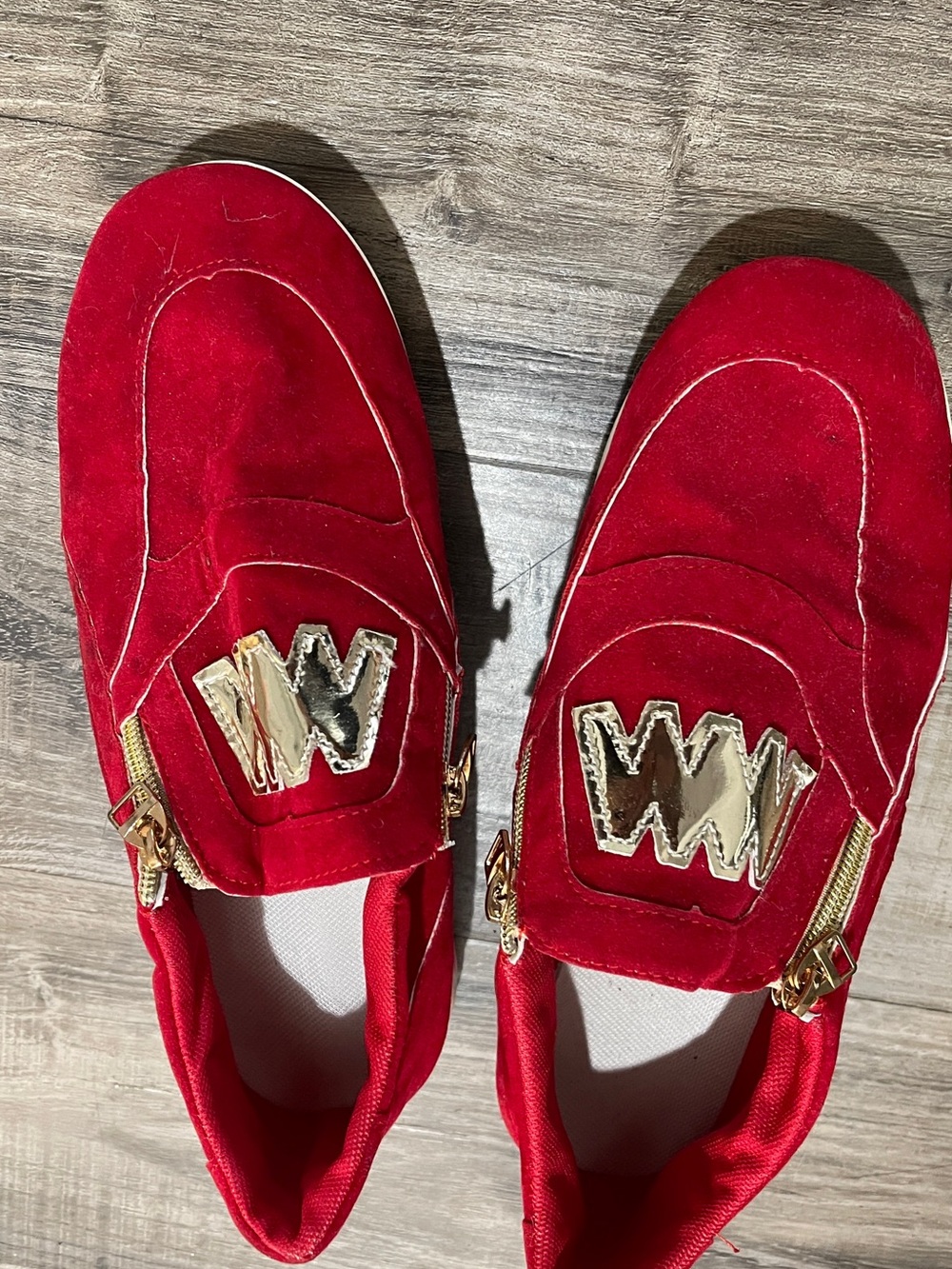 Red Women's Slip-On Loafers with Gold Accent
